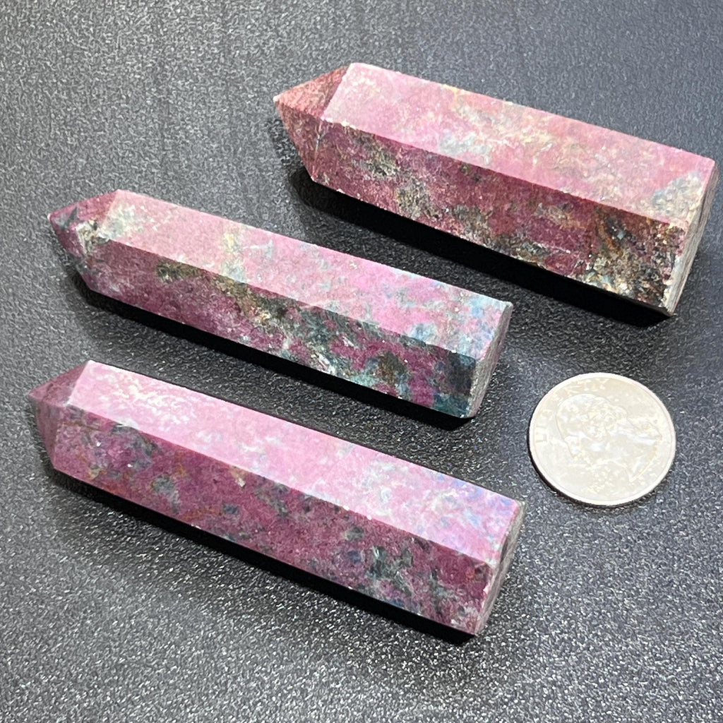 Red Ruby With Fuchsite Crystal Standing Tower Obelisk Point (UV Reactive) Carving
