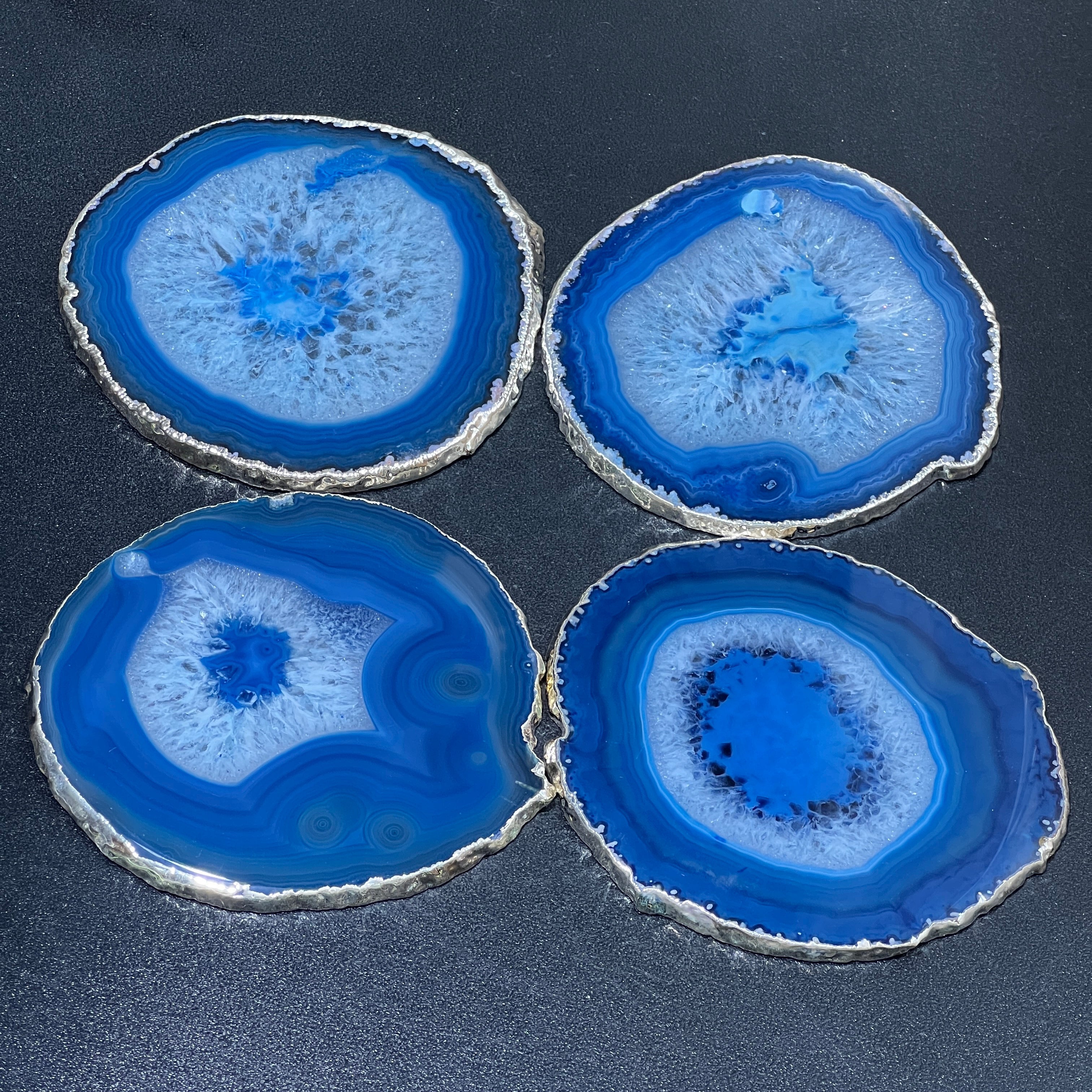 Agate Slice Coaster Silver Plated (4-5 Inches) Grade A Escort Place Cards