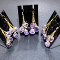 Long Dangle Amethyst Triple Crystal Point Earrings Pair (Gold Plated) Wholesale