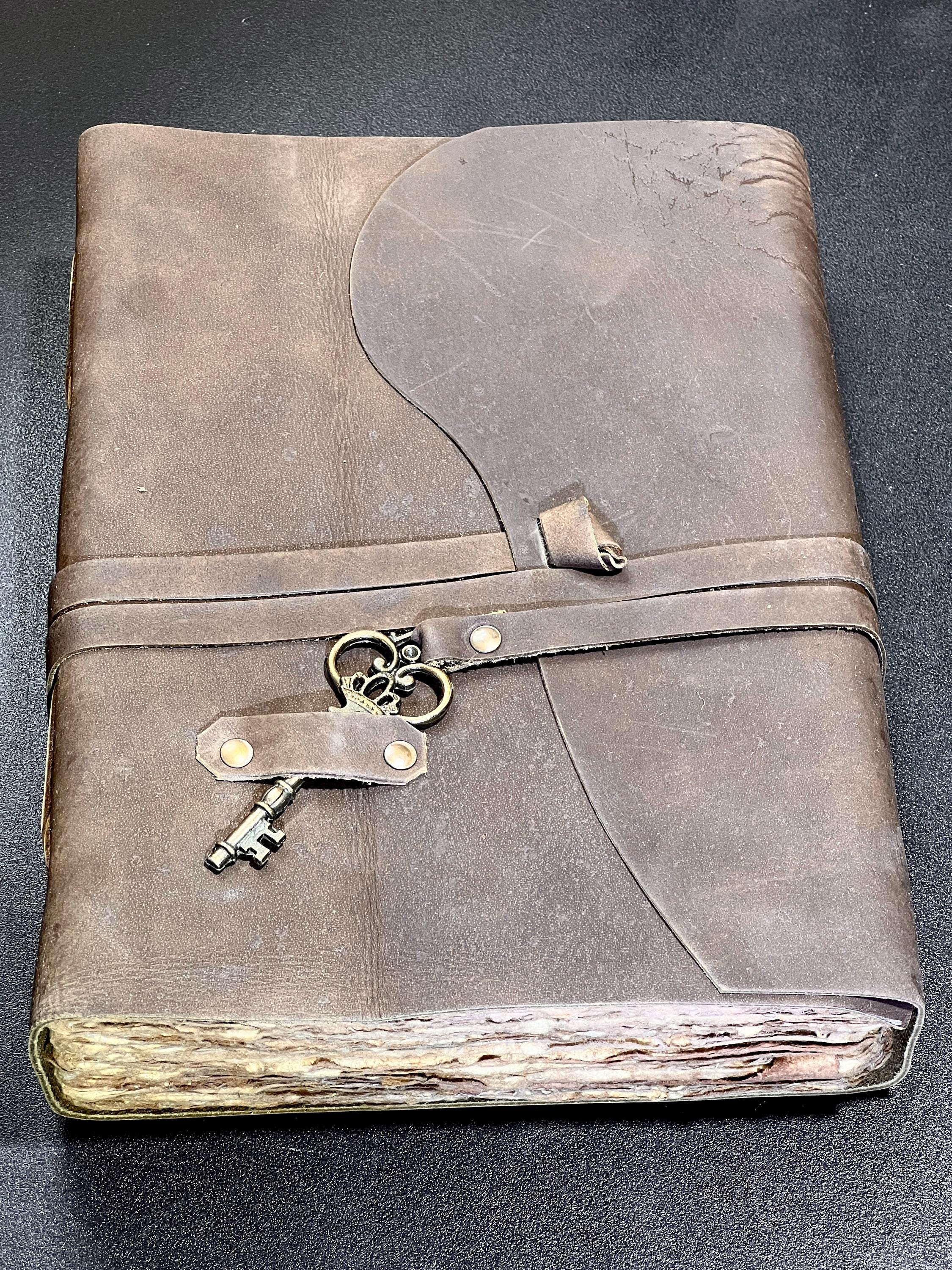 Large Rustic Brown Leather Bound 100 Page Sketchbook Notebook Key Carving Wholesale