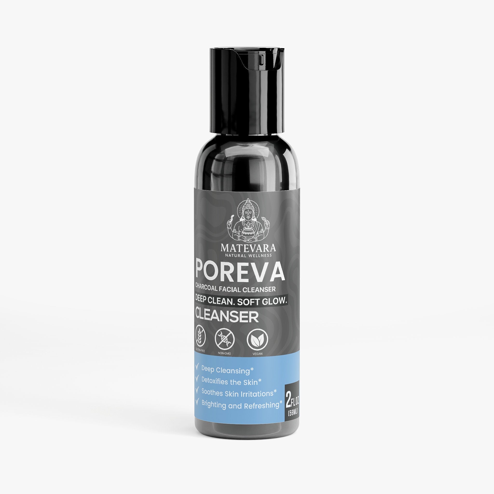 Poreva Charcoal Facial Cleanser | Paraben-Free Deep Cleansing Gel | 2 oz