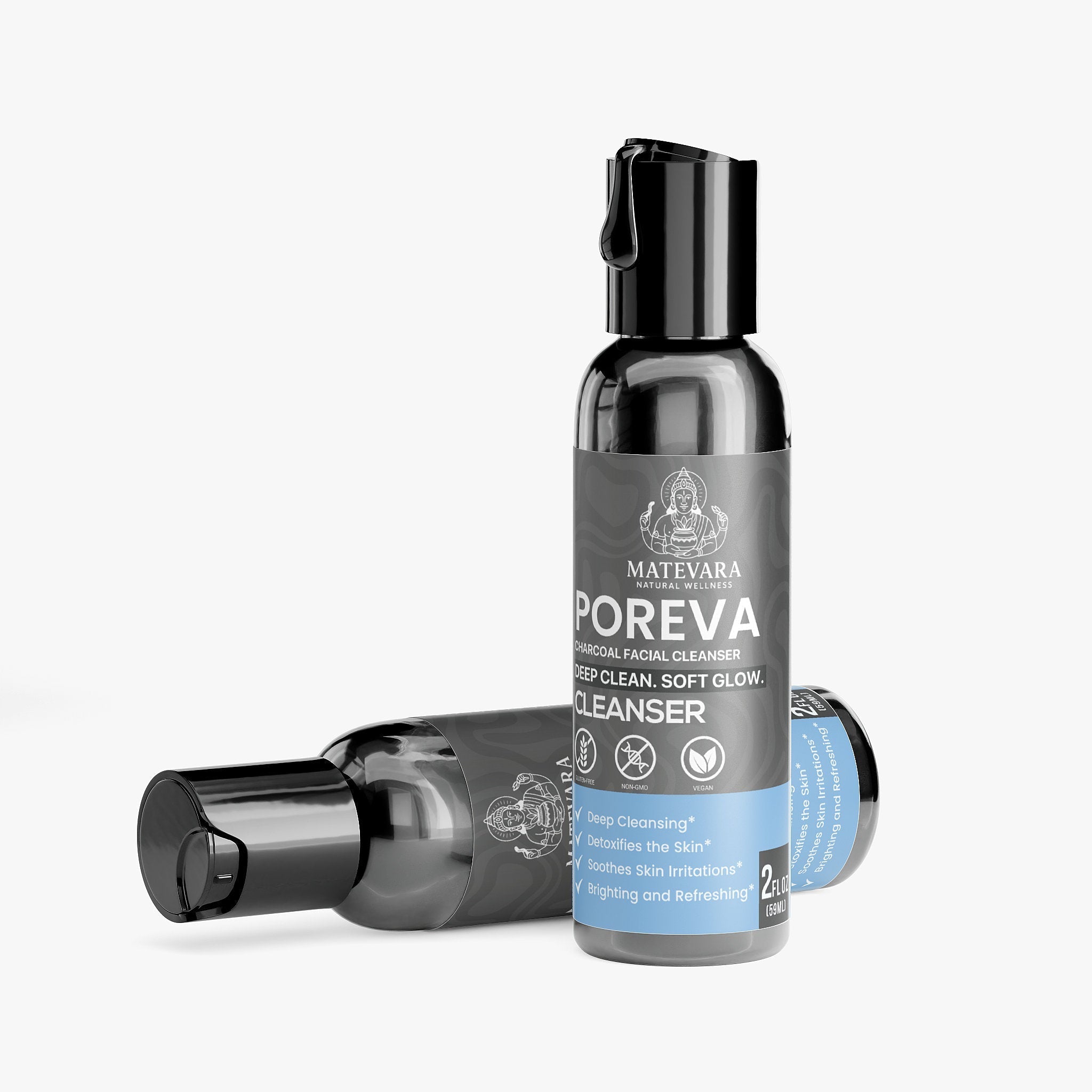 Poreva Charcoal Facial Cleanser | Paraben-Free Deep Cleansing Gel | 2 oz